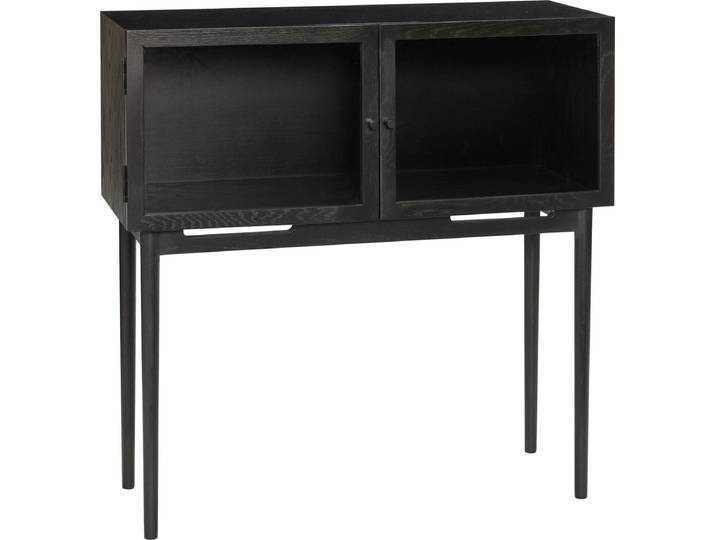 HÜBSCH INTERIOR - Zwart dressoir incl. deurtjes met glas FSC® essen - 90x35xh90cm