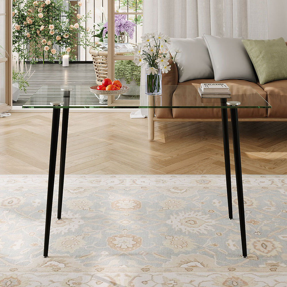 Borough Wharf Square Glass Top Dining Table with Iron Base Clear