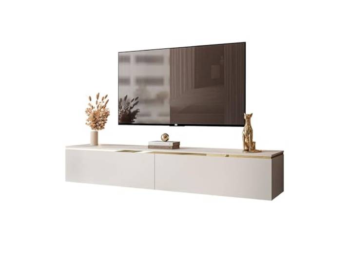Lookway TV-Schrank Aurora Kaschmir Matt 180 cm Hängeschrank Oder Auf Füßen Gold Dekorative Leiste Mit LED-Option Modernes Wohnzimmermöbel (mit LED Beleuchtung, Hängend- ohne Beine)