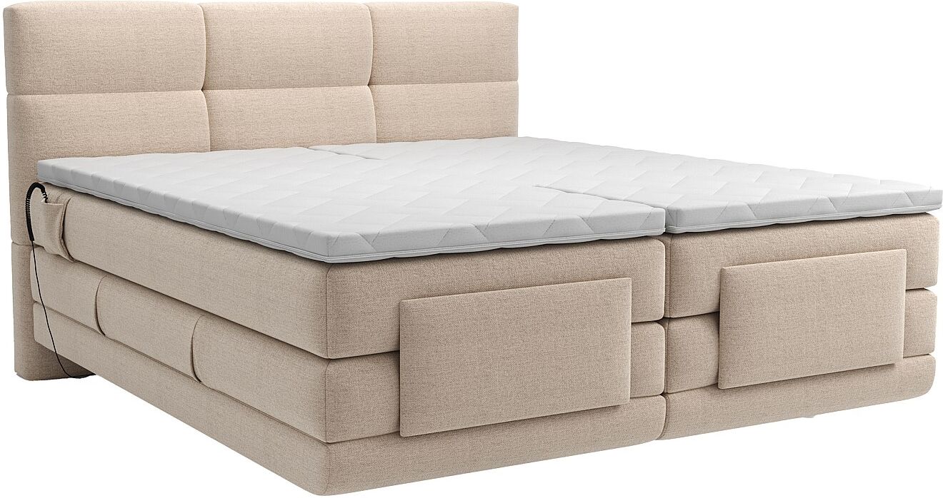 Vente-unique Boxspringbett mit gestepptem Kopfteil + elektrischem Untergestell mit Relaxfunktion + Matratze + Topper - 2 x 90 x 200 cm - Stoff - Beige - LODI von PALACIO