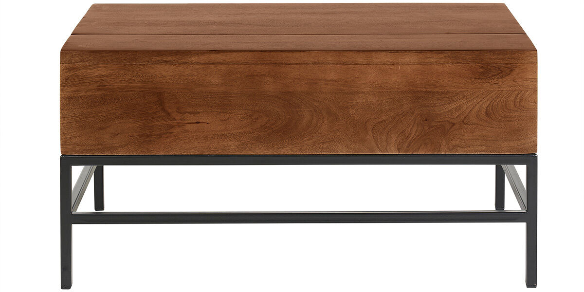 Miliboo Industrieller Couchtisch mit Hochklappfunktion aus massivem, getöntem Mangoholz und schwarzem Metall L90 cm YPSTER