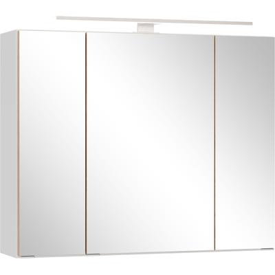 Spiegelschrank WELLTIME "TRIENT, 3D-Spiegelschrank 80 cm, gedämpfte Scharniere", matt weiß, wildeiche, B:80cm H:64cm T:20cm, MDF, Schränke, matt weiß/Wildeiche, gedämpfte Scharniere