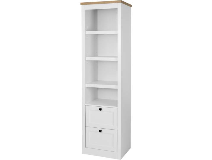 Vitrine GOODPRODUCT Rigny , weiß, neutral, B:49cm H:180cm T:39cm, Holzwerkstoff, Schränke, Vitrine, aus MDF, mit Holz-Zierleiste, schwarzem Metallgriff