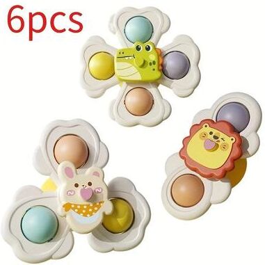 Inspired Living Cartoon Animal Suction Cup Spinning Top Set (1 3 6pcs) Stick Anywhere Suction Cup Spinner Toy For Desk, Glass & Tile six Animals