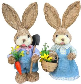 Uplift Treasures Straw Easter Bunny Decoration Ornament 2pcs I