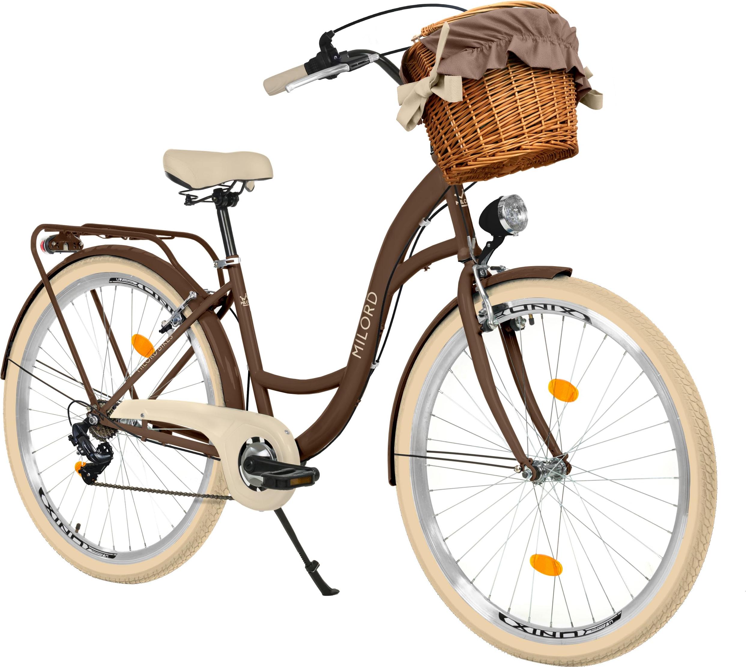 Milord Komfort Fahrrad Mit Weidenkorb Damenfahrrad Hollandrad, 28 Zoll, Braun, 7-Gang