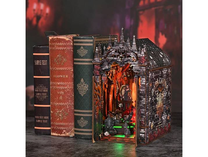 DIY Miniature Book Nook Château Gothique Vampire en Bois à Assembler Modèle Architectural Créatif Fait Main Décoration Serre-livres Maison de Poupée