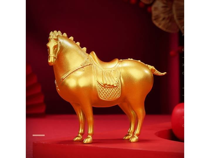 Ornement de cheval en cuivre doré, statue de cheval de la dynastie Tang en laiton, ornements feng shui de bureau, artisanat de décoration de maison