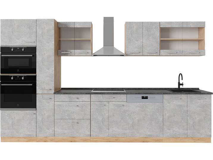 Cuisine complète Vicco R-Line Béton/force d'or Chêne 350cm \, PT Anthracite\, Model 53822