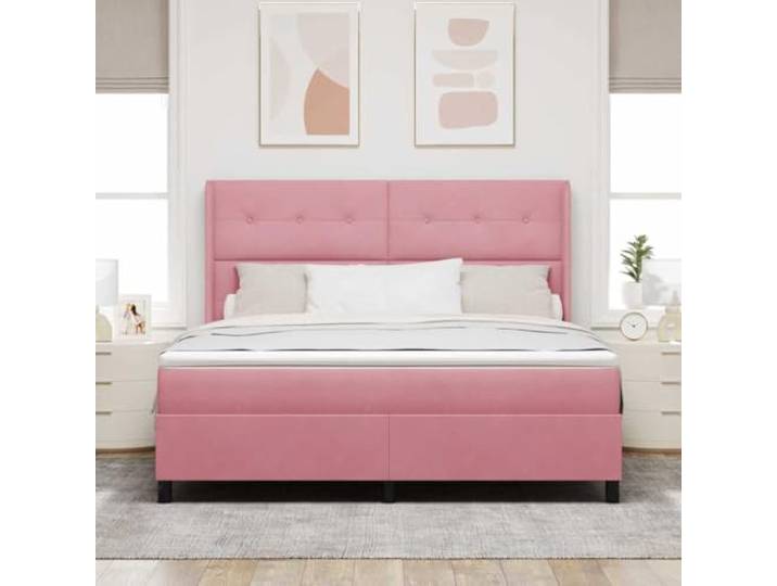 KTHLBRH Boxspringbett mit Kopfteil rosa 180x200 cm Samt 2-stufig verstellbares Kopfteil, Taschenfederkernmatratze, Gestell aus Holz, selbsttragend