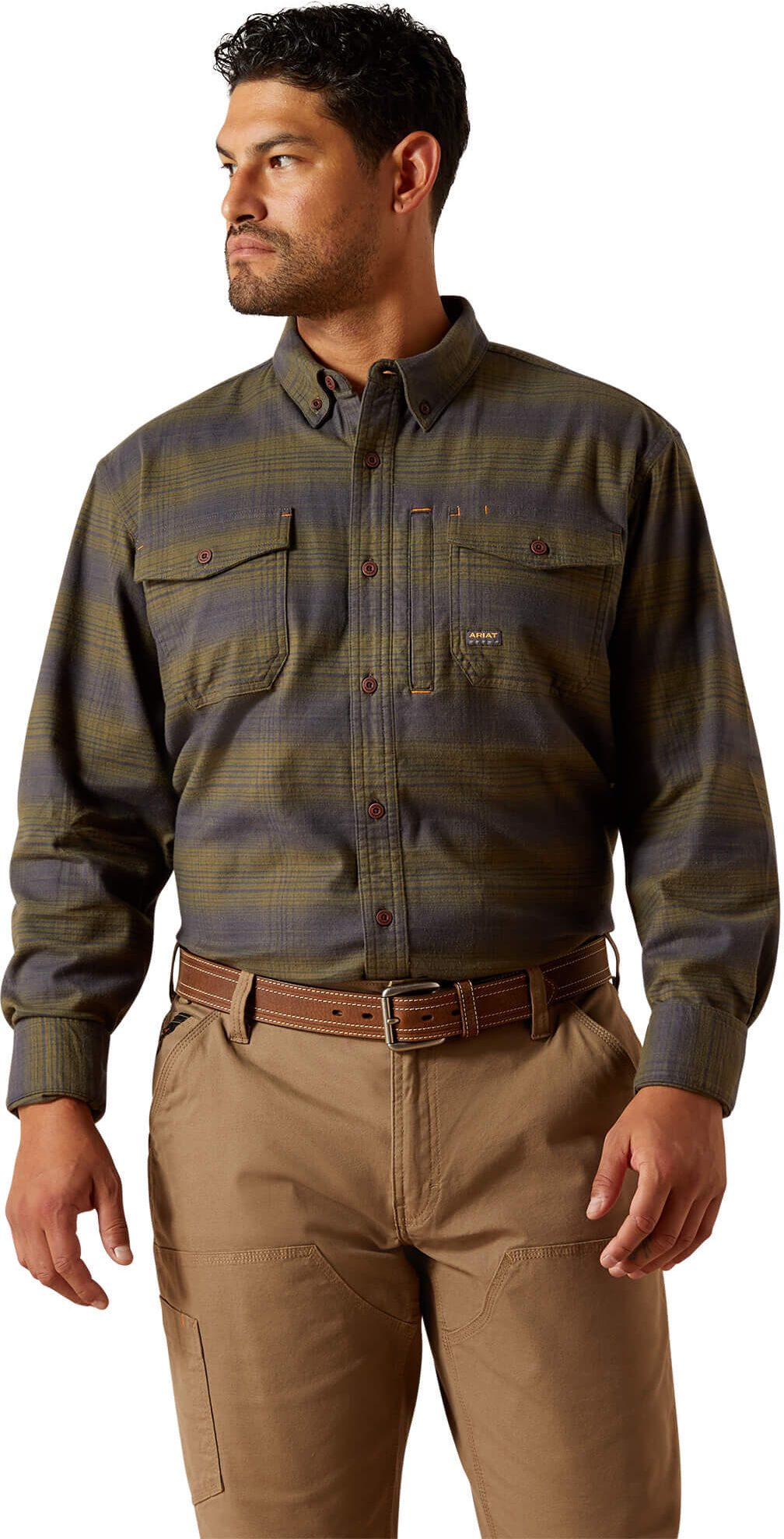 Men's Rebar Flannel DuraStretch Work Shirt in Burnt Olive, Size: XL by Ariat