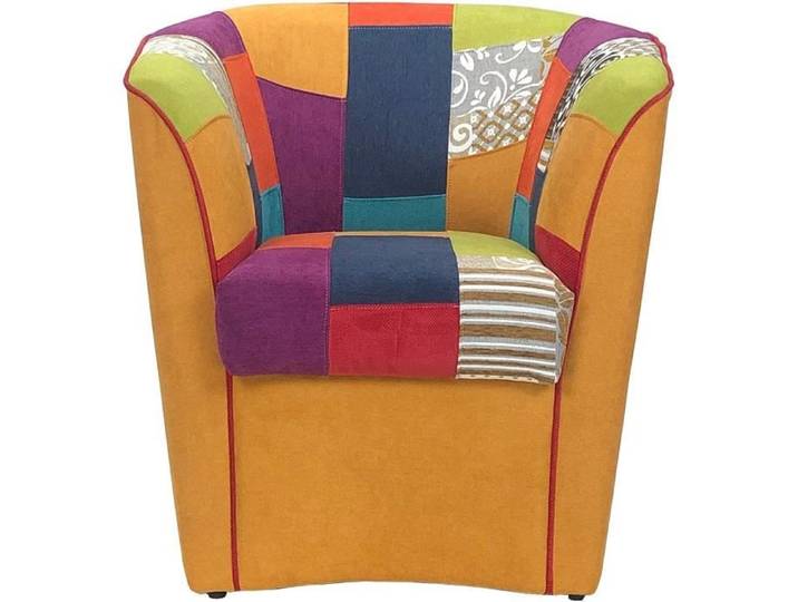 Fauteuil - Valentina - Patchwork - Jaune - Bois - Design Contemporain