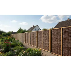 Sichtschutzzaun Weide – 180 x 180 cm Zaunelemente aus geflochtener Weide mit stabilem Holzrahmen als Sichtschutz für Terrasse und Garten