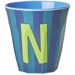 RICE Melamin Buchstabenbecher gestreift, N, blau