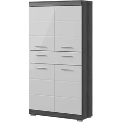 MIDISCHRANK weiß Hochglanz, grau 74 cm, Badschrank 4-türig