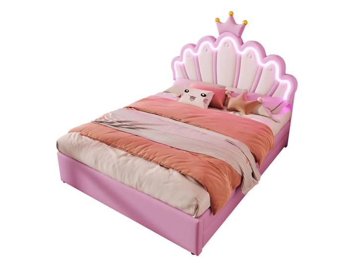 Komhtom Kinderbett 140 x 200 cm mit 2 Schubladen, Prinzessinnenbett in Kronenform, rosa, Pink, Leder, Mode, 140x200 cm, Babymöbel & Kindermöbel, Kinderzimmer & Jugendzimmer, Kinderbetten