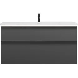 burgbad Eqio Mineralguss-Waschtisch inklusive Waschtischunterschrank mit LED-Beleuchtung, 1220x490x638mm, SHCC122F6584C0001G0252, Farbe: Dunkelgrau Matt / Dunkelgrau Matt, Griffleiste Schwarz Matt