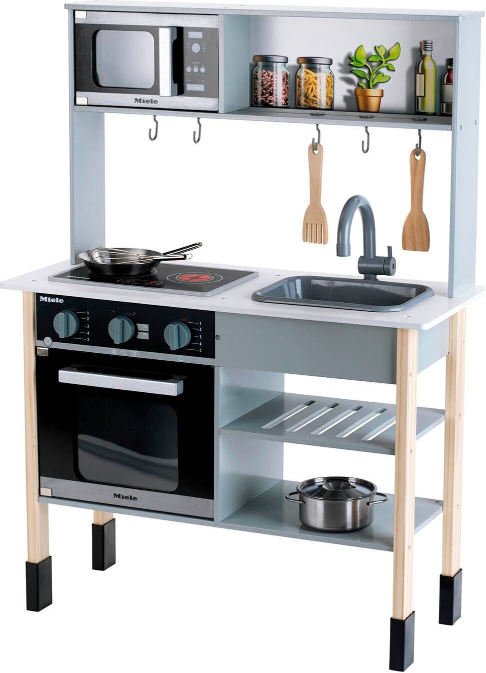 Spielküche KLEIN "Miele", grau, Spielküchen, KinderB:70cm H:91cm T:30cm, MDF, Spielküche, mit Zubehör aus Holz und Metall, B:70cm H:91cm T:30cm