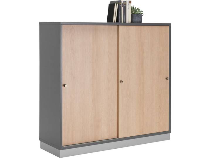 Venda Aktenschrank, Graphitfarben, Eichefarben, 2 Fächer, 120x110x40 cm, Beimöbel erhältlich, umfangreiches Zubehör erhältlich, in verschiedenen Holzarten erhältlich, Büromöbel, Büromöbel-Sets & Büromöbel-Serien, Büromöbelserien