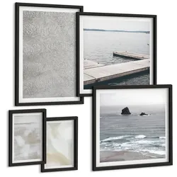 BILDER SET 5er Set - 50x50 cm & 20x30 cm & 40x60 cm Schwarzer Rahmen - Abstraktes Design, moderne Texturen