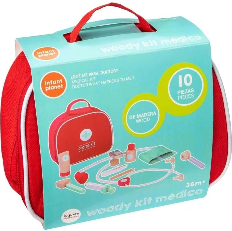 Toy Planet Maletín De Médico Infantil Con 10 Accesorios De Madera Rojo 4 Años Niño