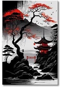 Uplifted Finds Vintage Nippon Landscape Triptych   Black & Red Japanese Canvas Art   Executive Studio & Zen Sanctuary Decor pc28478 50 X 75 Cm