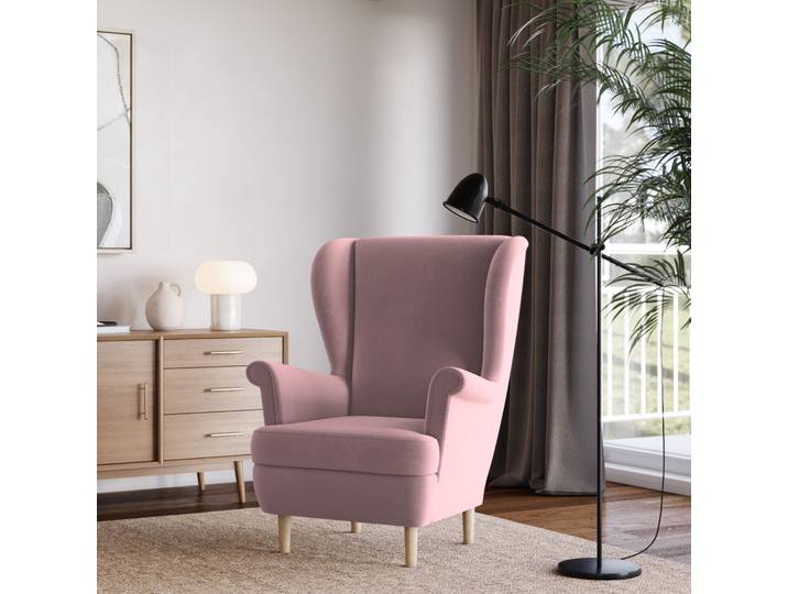 LENTIO - ein stilvoller Sessel, ein bequemer Hörer für Ihr Zuhause, klassisches Design - puderrosa