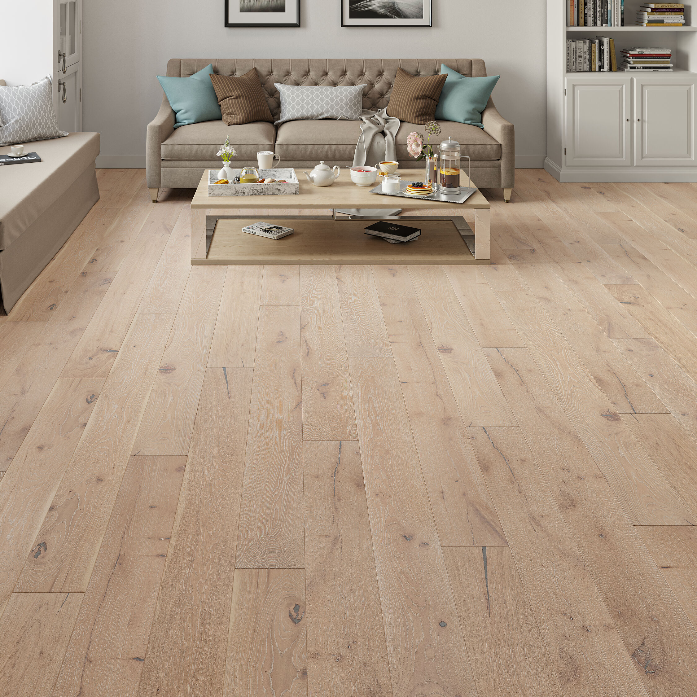 Luxury Flooring Light Engineered Oak Brushed & Oiled Flooring - 15mm x 1900mm x 190mm