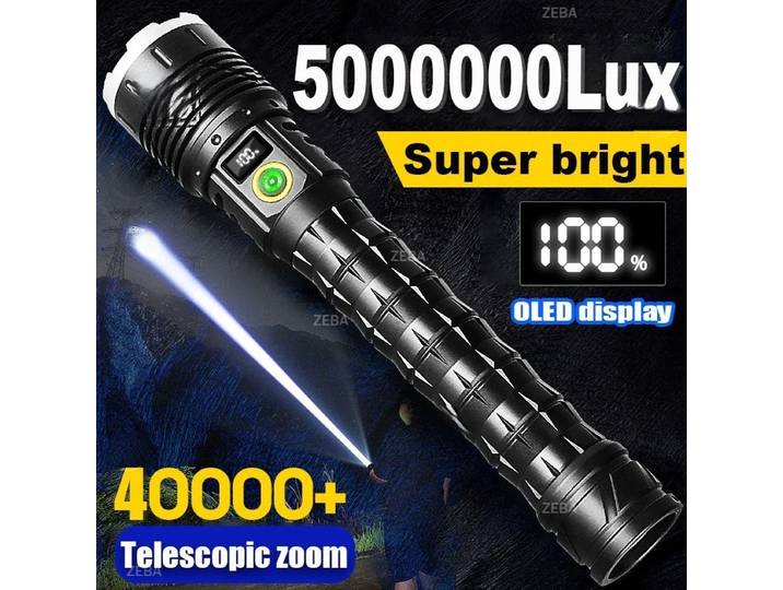 Lampe de poche LED haute puissance 10000mAh, longue portée 5000M, torche tactique rechargeable, lampe à main ultra puissante pour l'extérieur, lanterne de camping