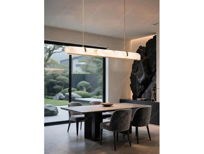 Lampe suspendue longue en marbre, tout en cuivre, lampe suspendue en albâtre à intensité variable pour îlot de cuisine, pierre naturelle Lampara Techo