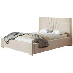 POLSTERBETT Athene mit Kopfteil, 160x200 cm, Doppelbett mit Bettkasten und Lattenrost aus Holz, Velourstoff Beige