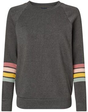 MV Sport W23152 Women's Striped Sleeves Crewneck Sweatshirt in Charcoal size 2XL   Cotton/Polyester Blend