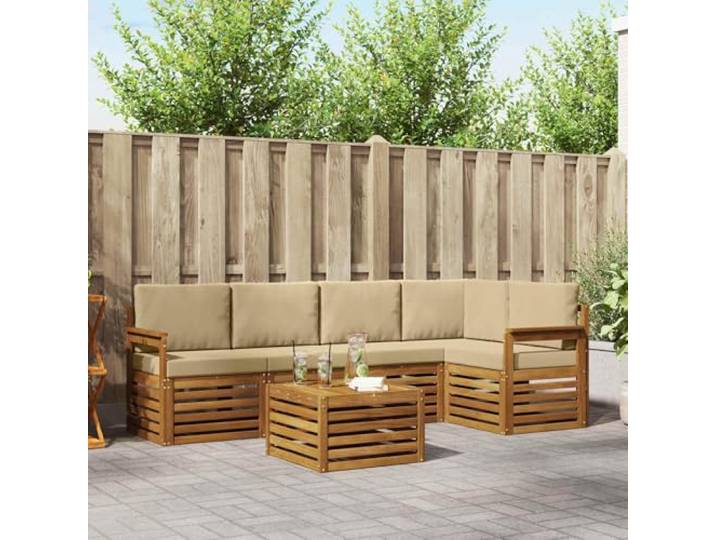 Molumvel Ecksofa Set Akazie Massivholz, 6 pcs Gartensitzgruppe Modulares Design, Inklusive Sitz- und Rückenpolster, Wetterfeste Oberfläche