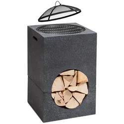 blumfeldt Monolith Feuerschale mit Grill MGO & Stahlschale inkl. Funkenschutz Dunkelgrauer Granit