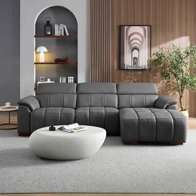 Modern Wall-Hugger Reclining 3 Seat Sofa with Genuine Leather, USB Port and Adjustable Headrest by GDFStudio