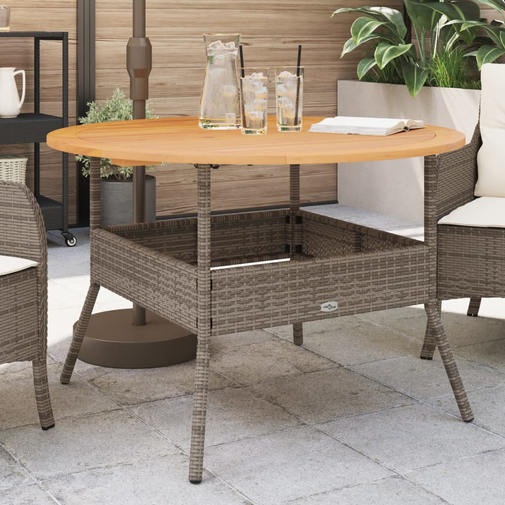 World Menagerie Garden Table With Acacia Wood Top 110X71 Cm Poly Rattan Grey