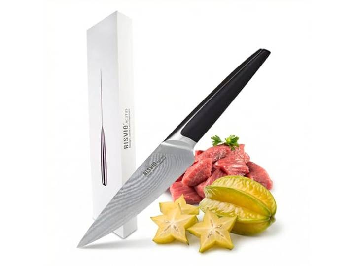 RISVIG 15 cm Damast Küchenmesser Acutus – Profi Kochmesser aus 67 Lagen VG10 Stahl – Japanische Schmiedekunst für ultimative Schärfe & Präzision – HRC62