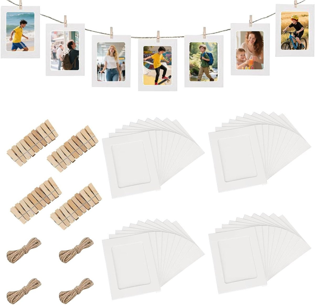 Fotogirlande Set Wit - Decoratieve Fotohangers voor Wanddecoratie - 40 stuks