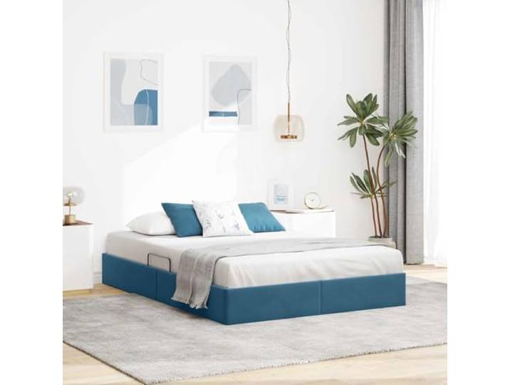 WDGJJFECNMUEHI Samt Freistehend 140 x 200 cm Blau Ottoman Bettgestell mit Stauraum Samt Polsterbett mit Lattenrost Hydraulik Klappbett Metallrahmen Stauraumbett mit Kopfteil
