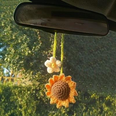 Uplift Essentials Handmade Woven Sunflower Car Hanging Ornament Handmade Woven Sunflower Car Hanging Ornament