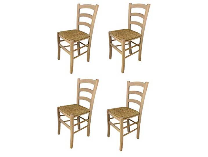 t m c s Tommychairs - 4er Set Stühle Venezia für Küche und Esszimmer, robuste Struktur aus poliertem Buchenholz, unbehandelt und 100% natürlich, Sitzfläche aus echtem Stroh