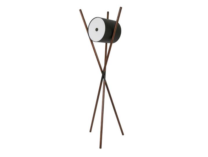 The Lumine Stehleuchte aus Holz, Kunstleder und dunklem Nussbaum 57/51/173 cm, Walnussfarben, Holz, Metall, Essen/Getränk, Formgebogen, E27, 57x173x51 cm, Lampen & Leuchten, Innenbeleuchtung, Stehlampen