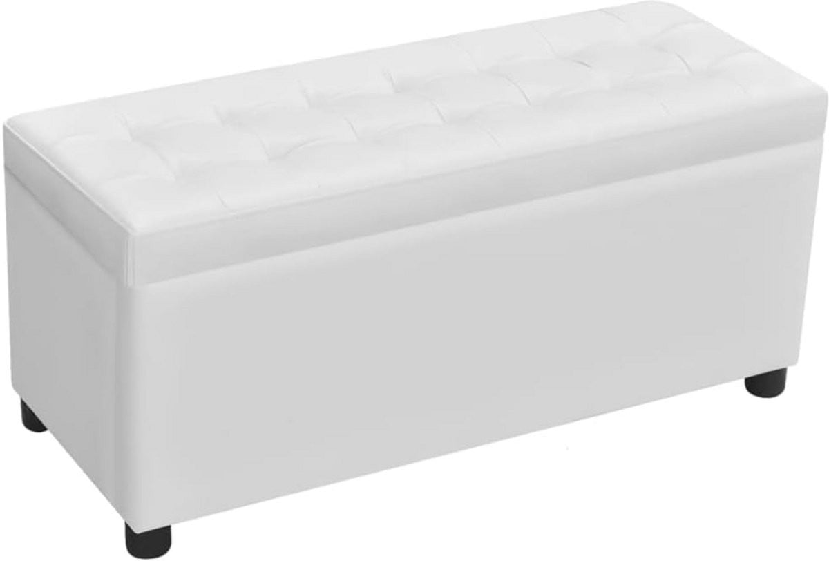 Wit Opberg Hocker met omkeerbaar deksel en faux leather bekleding voor in de woonkamer