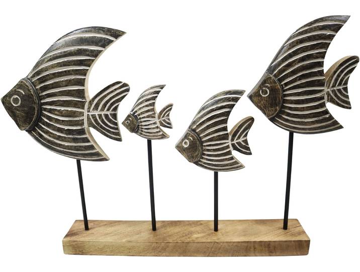 Dekofigur AM DESIGN Fischschwarm aus Mangoholz und Metall , braun, B:8cm H:45cm T:45cm, Holzwerkstoff, Metall, Dekofiguren, Dekofigur, handgefertigte Osterdekoration