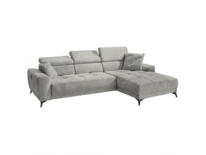Ecksofa Auszug elektrisch USB-C Kopflehne verstellbar Couch Chenille in Hellgrau / 15420