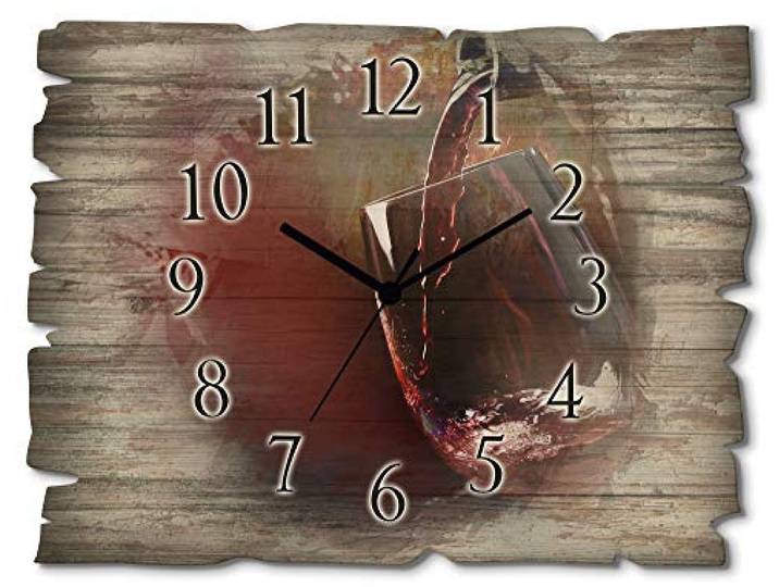 ARTLAND Wanddeko Wanduhr ohne Tickgeräusche aus Holz Funkuhr 40x30 cm Rechteckig Lautlos Wein Rotwein Bildmalerei Klassisch Originell T5PV