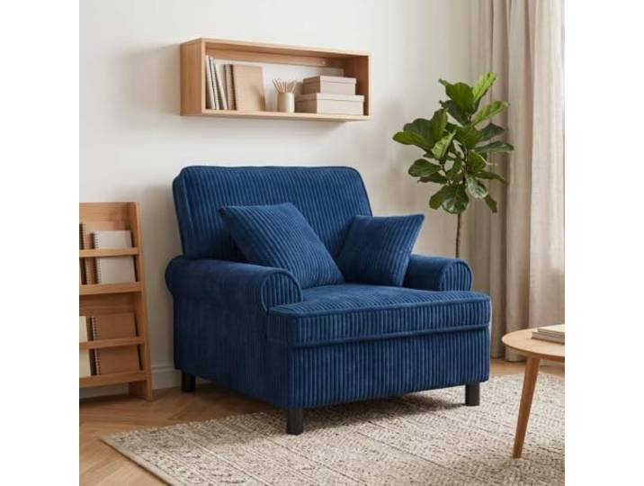 XL Sessel mit Kissen Marineblau 1,5 Linien Stoff Schaumstoff-Füllung,Polyesterbezug,Pfostenbeine Kunststoff,Holzwerkstoff-Metall-Rahmen,kompakte Räume