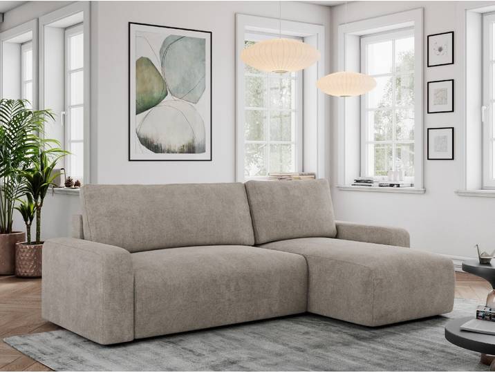 Struktur Stoff, Struktur Couch, Sofa mit Schlaffunktion und Bettkasten, Schlafsofa Struktur, Couchgarnitur Ecke Bettcouch, Struktur Stoff - ARGOS - Beige Struktur