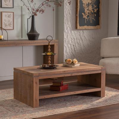 CARMORICO Large 2-Tier Rustic Coffee Table with Storage Shelf