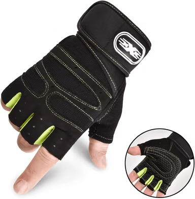Inspire Curations PowerGrip Pro Gym Gloves Shockproof Weight Lifting Gloves With Wrist Support green A m